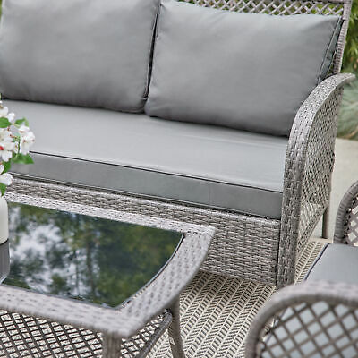 Outdoor Patio Furniture Grey PE Wicker Luxury Sofa Seating Cushioned Set 4pcs 4
