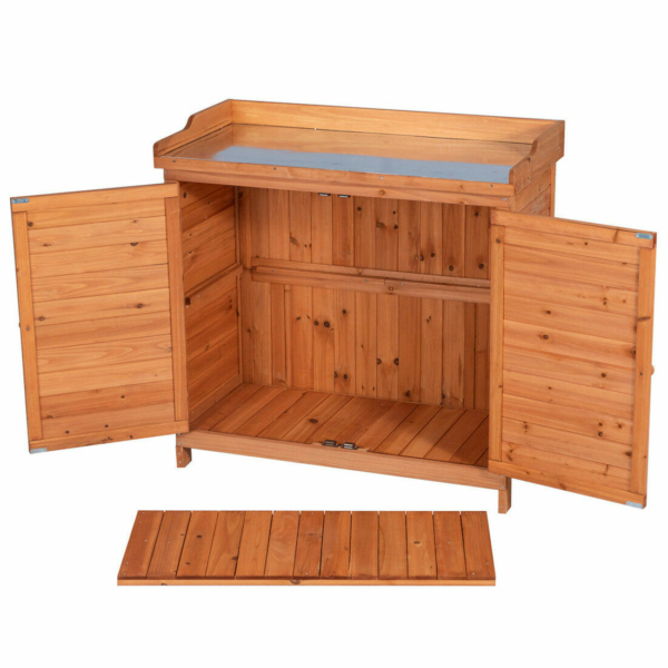 Outdoor Garden Wood Storage Furniture Box Waterproof Tool Shed w/ Potting Bench 5