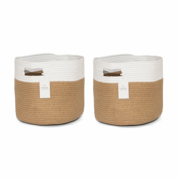 Chloe and Cotton SET OF 2 Rope Baskets Jute White 4