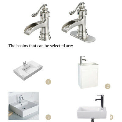 Brushed Nickel Waterfall Bathroom Faucet with Drain 6