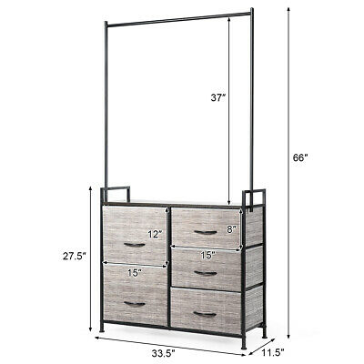 5-Drawer Fabric Dresser w/ ClothesHanger Metal Frame 2