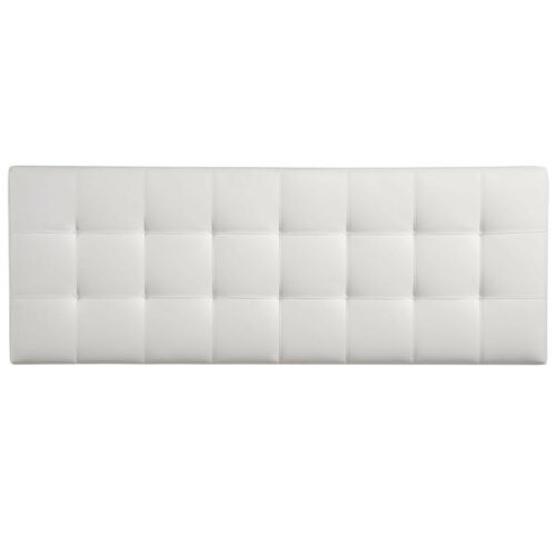 Tufted Upholstered Faux Leather Square Queen Size Headboard in White 3