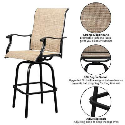 Outdoor Patio Textilene Swivel Bar Stools High Bistro Chairs Table Furniture Set 5