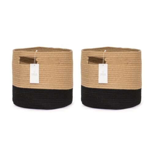 Chloe and Cotton SET OF 2 Rope Baskets Jute Black GREAT FOR CUBE ORGANIZERS 4