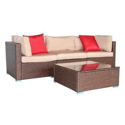 4 PCS Patio Furniture Couch Wicker RattanSectional Sofa Table Set /w Cushions 1