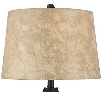 Rustic Industrial Table Lamp with USB Hammered Bronze Faux Leather 2