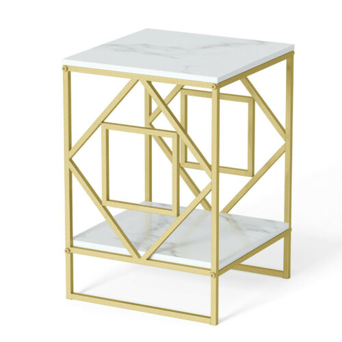 Marble Tabletop Gold Metal Frame Sofa Side End Table 7