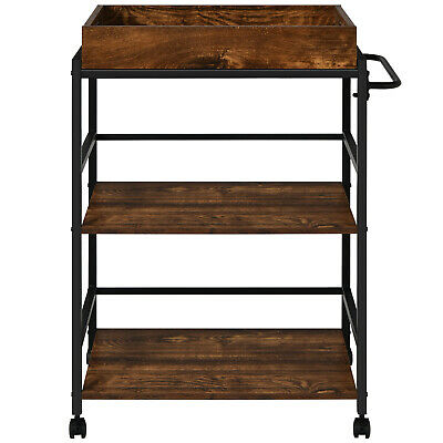 Costway 3-Tier Rolling Bar Cart Kitchen Serving Cart w/ Removable Tray Rustic 4