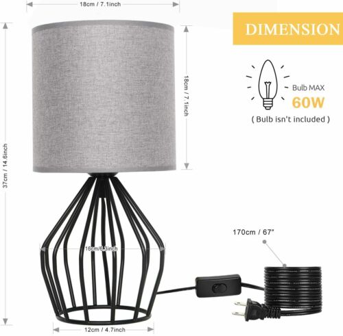 Modern Table Lamp Set of 2 Black Metal Bedside Lamp Bedroom Hollowed Out Base 6