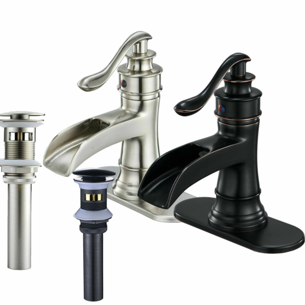 Waterfall Bathroom Faucet with Drain Deck Mount Lavatory Sink Faucet Basin Mixer 1