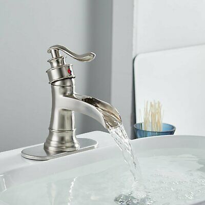 Brushed Nickel Waterfall Bathroom Faucet with Drain 8
