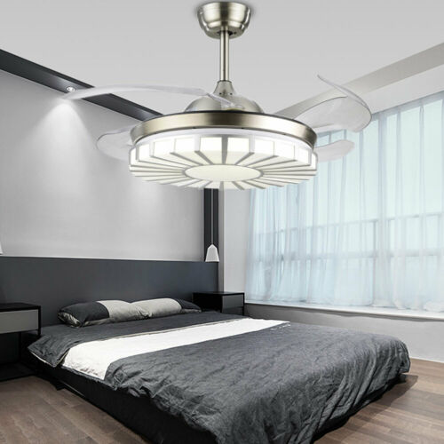 Invisible Crystal Fan Light Lamp Ceiling Light 4 Blades 3 Speed +Remote Control