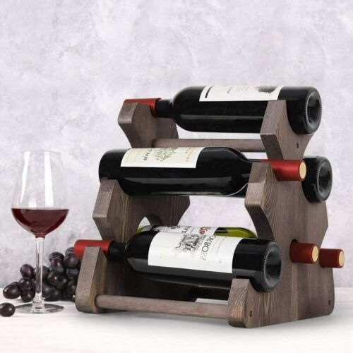 Free Standing Countertop Wine Storage Racks 6-Bottles Rustic Wood Wine Holder 1