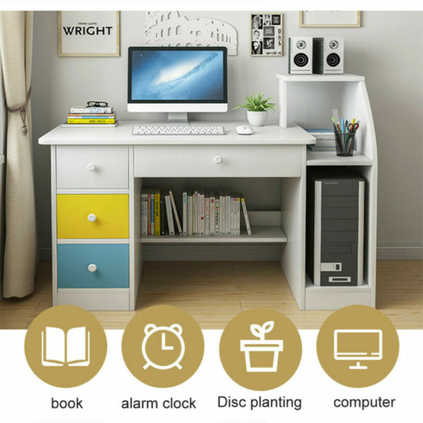 Computer Desk Home Office Study PC Laptop Table Workstation Book Shelf W/ Drawer 3