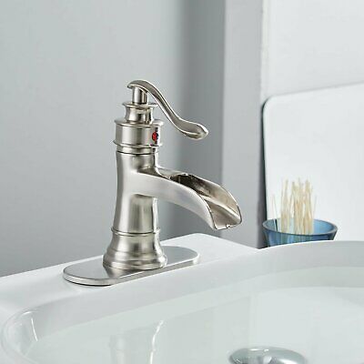 Brushed Nickel Waterfall Bathroom Faucet with Drain 2