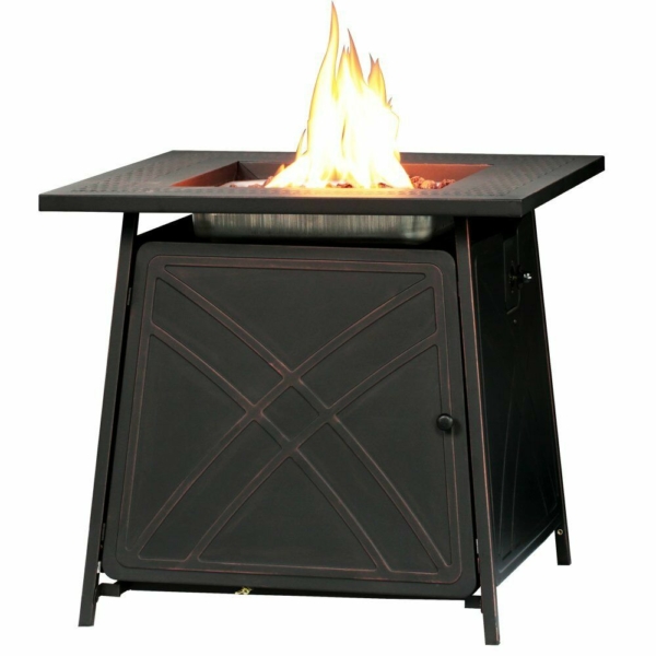28" Bali Outdoor Propane Fire Pit Patio Heater Gas Table Square Fireplace Blue Glass 5