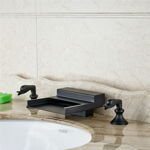 Oil Rubbed Bronze Widespread 8" Brass Bathroom Sink Faucet 3 Hole with Valve 5