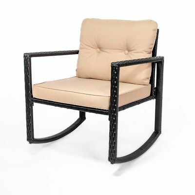 3 PC Rocker Rattan Wicker Furniture Table Chair Sofa Cushioned Set 3
