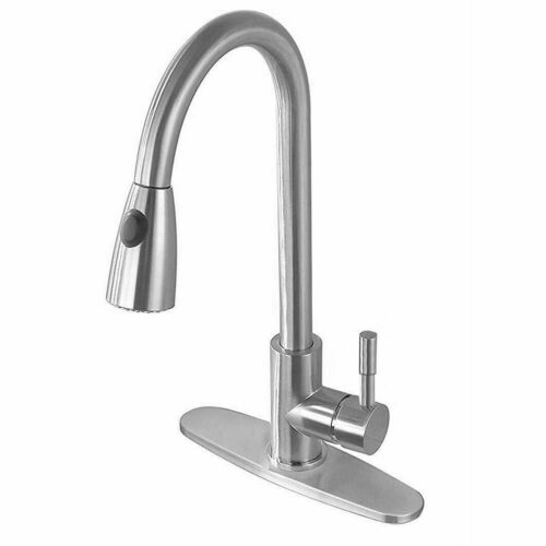 Single Handle High Arc Brushed Nickel Kitchen Sink Faucet with Pull Down Sprayer 1