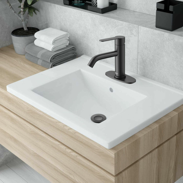 Bathroom Sink Faucet w/ Pop-Up Single Handle Stainless Steel 1 Hole Black Matte