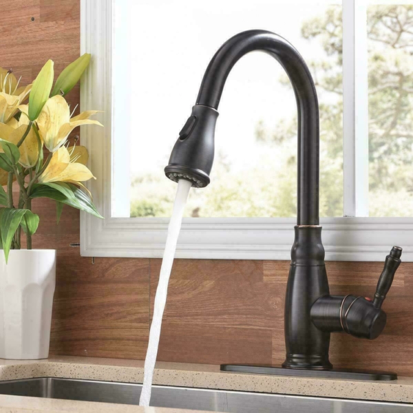 Kitchen Faucet Oil Rubbed Bronze Pull Out Spray Single Handle 3 Hole 3