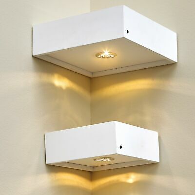 Floating Corner Wall Shelves with LED Lights - Set of 2 - White