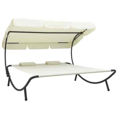 Outdoor Lounge Bed w/Canopy Pillows Cream Patio White Garden Sun Day Bed Chairs