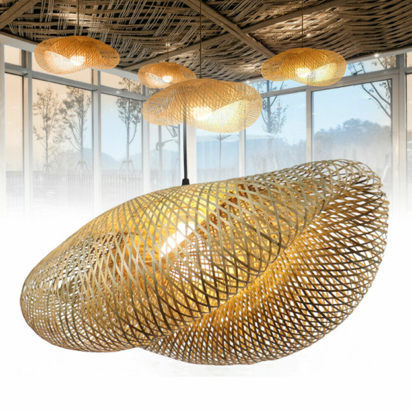 23.62 Boho Bamboo Rattan Lantern Pendant Light Ceiling Lamp Fixture Chandelier 11