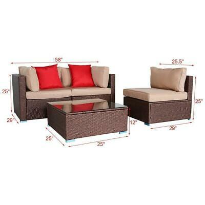 4 PCS Patio Furniture Couch Wicker RattanSectional Sofa Table Set /w Cushions 8