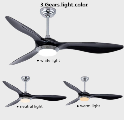 48" Modern Ceiling Fans Chandelier W/ 3-Color LED Reversed Blades Remote 6 Speed 12