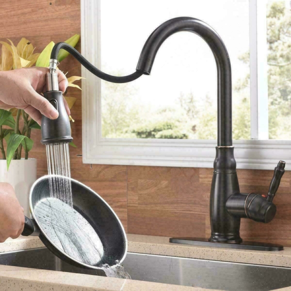 Kitchen Faucet Oil Rubbed Bronze Pull Out Spray Single Handle 3 Hole 4