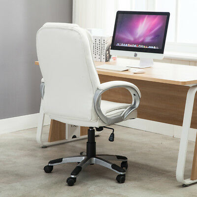White Faux Leather Modern Executive Computer Conference Desk Office Chair 6