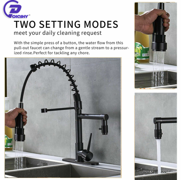 Farmhouse Pull Down Sprayer Kitchen Faucet Solid Brass Matte Black+Cover 2