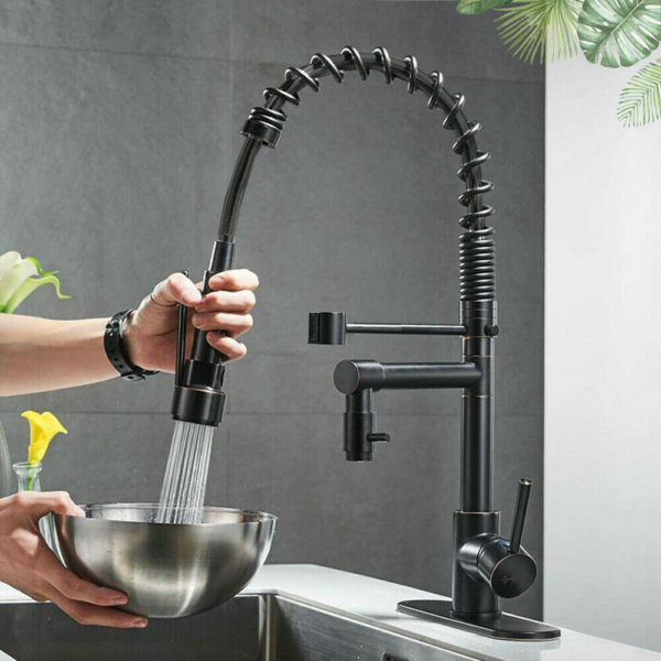 Farmhouse Pull Down Sprayer Kitchen Faucet Solid Brass Matte Black+Cover 1