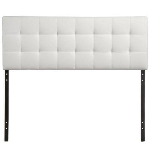 Tufted Upholstered Faux Leather Square Queen Size Headboard in White 2