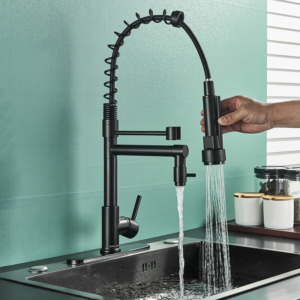Farmhouse Pull Down Sprayer Kitchen Faucet Solid Brass Matte Black+Cover