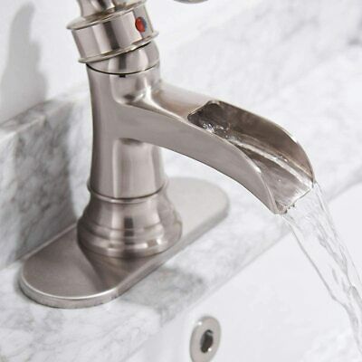 Brushed Nickel Waterfall Bathroom Faucet with Drain 7