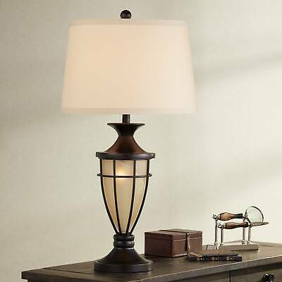 Mission Table Lamp with Nightlight Champagne Glass Brushed Iron