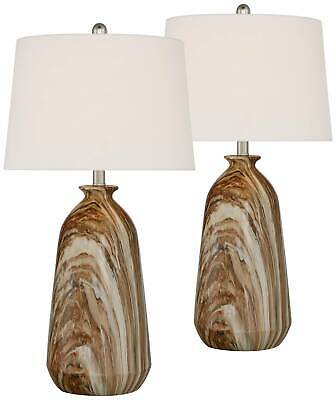 Modern Rustic Table Lamps Set of 2 Swirling Brown for Living Room Bedroom House 1