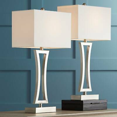 Modern Table Lamps Set of 2 Brushed Steel