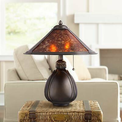 Tiffany Style Table Lamp Bronze Pottery Mica Natural