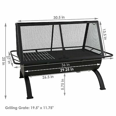 36" Sunnydaze Fire Pit Steel Northland Grill with Spark Screen and Vinyl Cover 4
