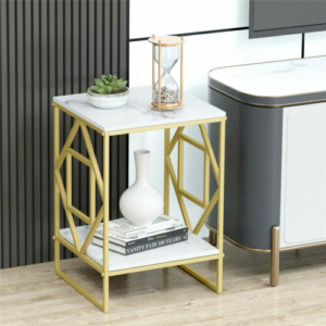 Marble Tabletop Gold Metal Frame Sofa Side End Table