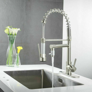 Brushed Nickel Kitchen Sink Faucet Pull Down Sprayer Mixer Tap + 10' 'Cover