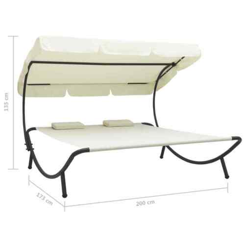 Outdoor Lounge Bed w/Canopy Pillows Cream Patio White Garden Sun Day Bed Chairs 6