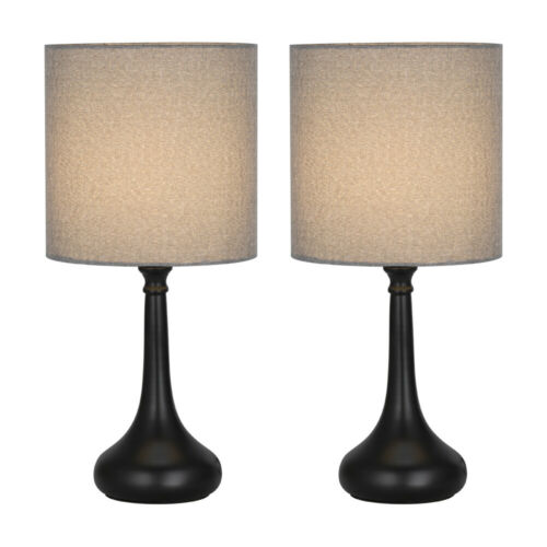 Modern Set of 2 Bedside Lamp Gray Linen Table Lamp Pair for Bedroom,Living Room 3