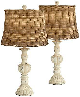 Trinidad Antique White Candlestick Table Lamps Set of 2 1