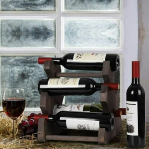 Free Standing Countertop Wine Storage Racks 6-Bottles Rustic Wood Wine Holder