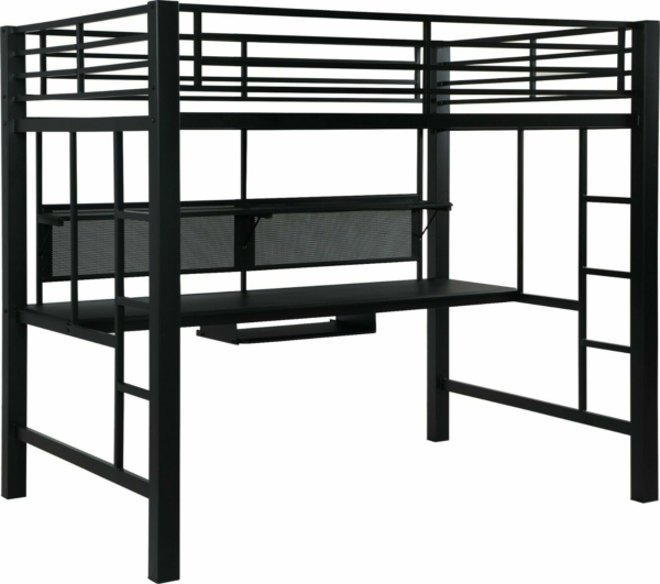 Modern Adult & Teen Heavy Duty Metal Workstation Loft Bunk Bed Full Size - Black 2