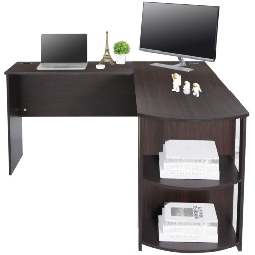 L-Shaped Computer Desk Corner Home Office Workstation With Shelves 4